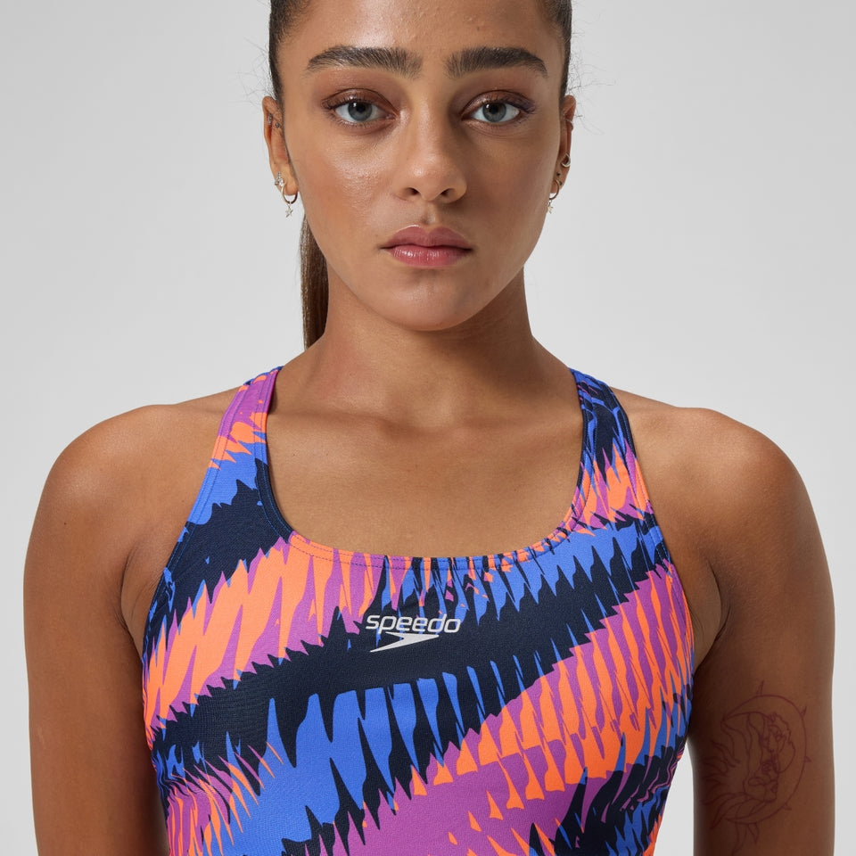 Club Training Printed Powerback Swimsuit Blue/Pink | Speedo
