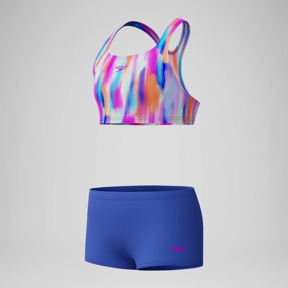 Girls' Printed Boyleg Bikini Blue/Pink | Speedo