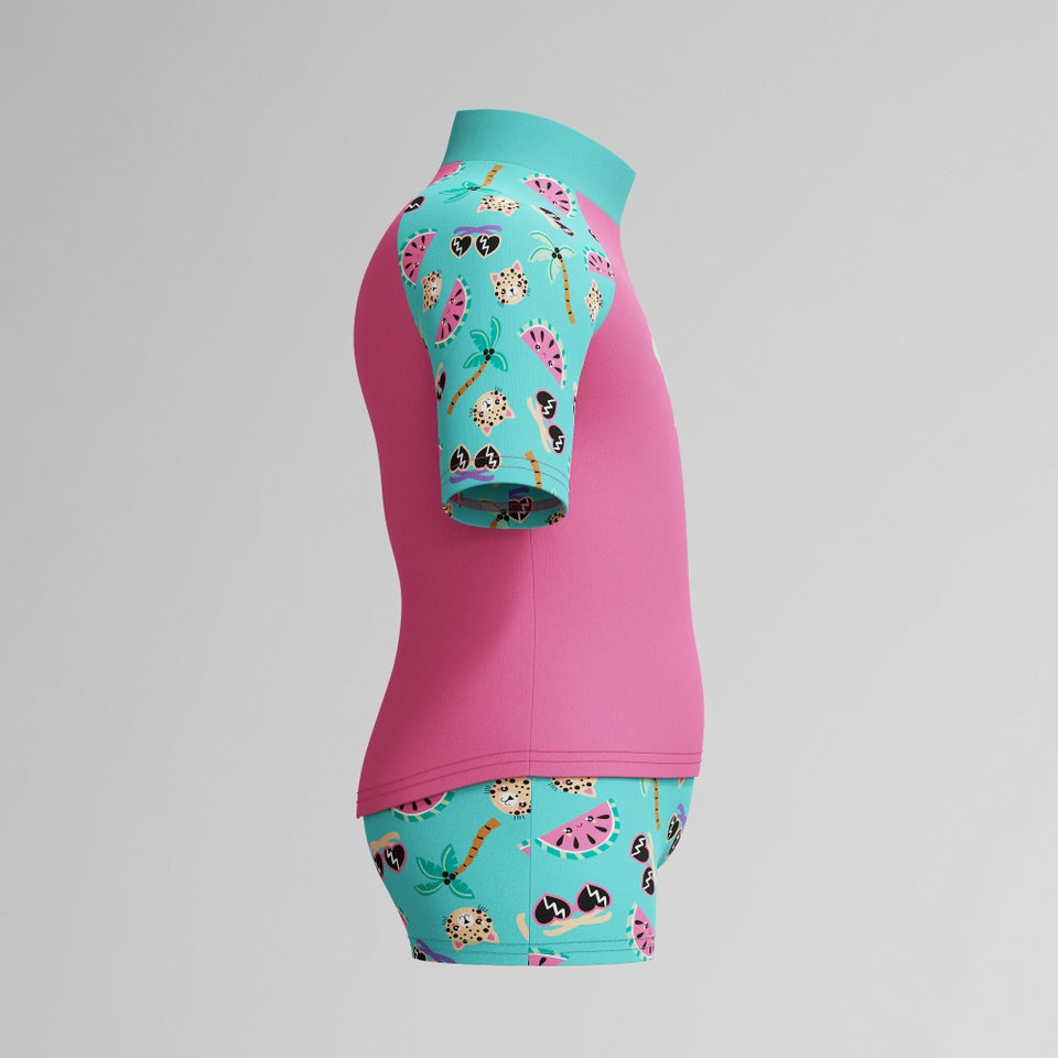 Infant Girls Learn to Swim Short Sleeve Rashguard Set Pink/Green | Speedo