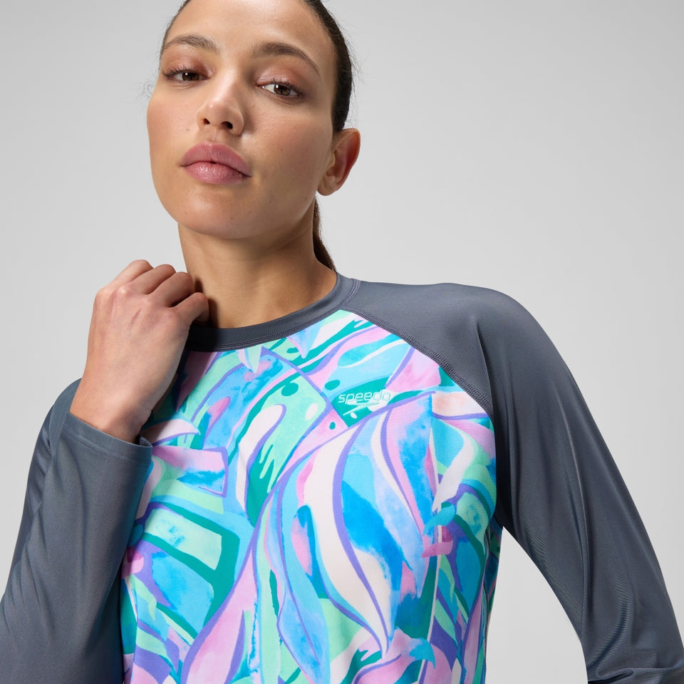 Printed Long Sleeve Swim Shirt Grey/Green | Speedo