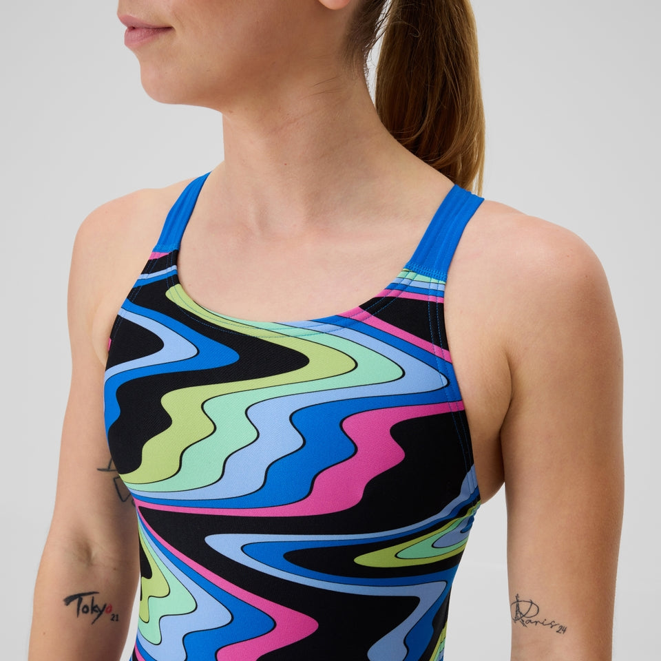 Club Training Printed Leaderback Swimsuit Black/Blue | Speedo