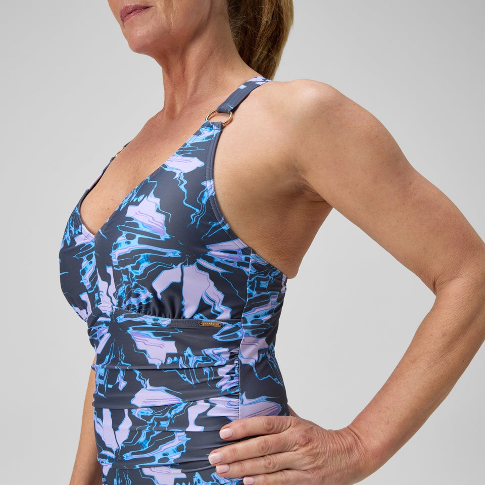 Shaping Printed V Neck Swimsuit Purple/Grey | Speedo