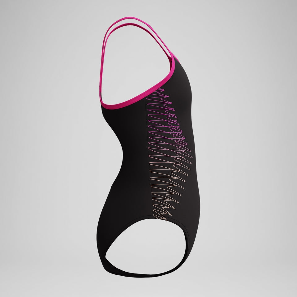 Girls Plastisol Placement Thinstrap Swimsuit Black/Pink | Speedo