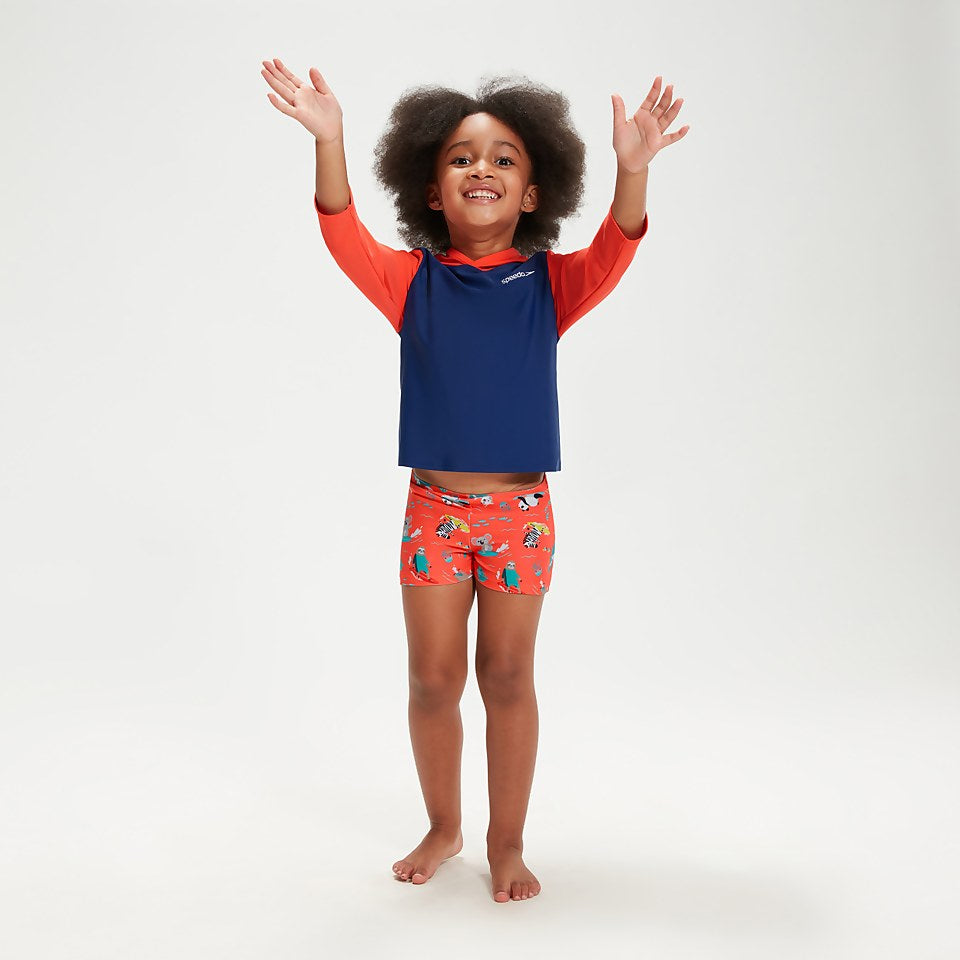 Infant Unisex Learn To Swim Essential Hooded Rash Top Blue/Coral | Speedo
