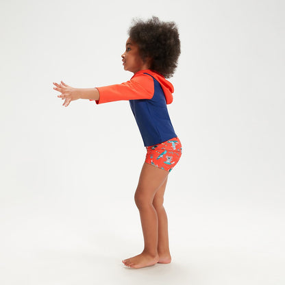 Infant Unisex Learn To Swim Essential Hooded Rash Top Blue/Coral | Speedo