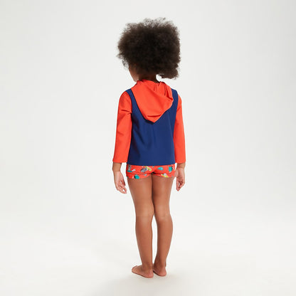 Infant Unisex Learn To Swim Essential Hooded Rash Top Blue/Coral | Speedo
