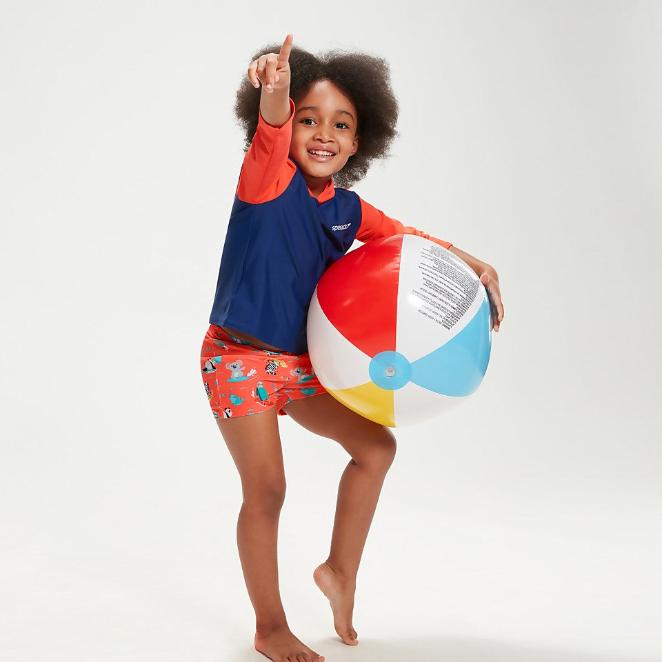 Infant Unisex Learn To Swim Essential Hooded Rash Top Blue/Coral | Speedo
