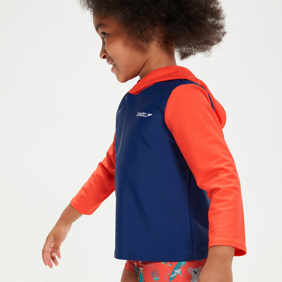 Infant Unisex Learn To Swim Essential Hooded Rash Top Blue/Coral | Speedo
