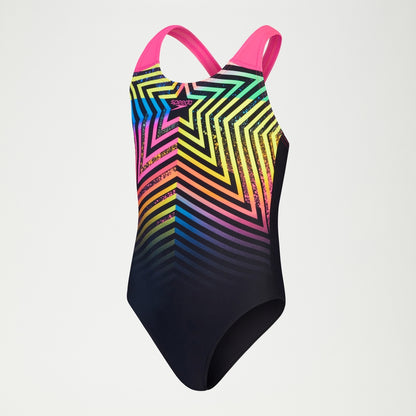 Girls Digital Placement Splashback Swimsuit Black/Yellow | Speedo