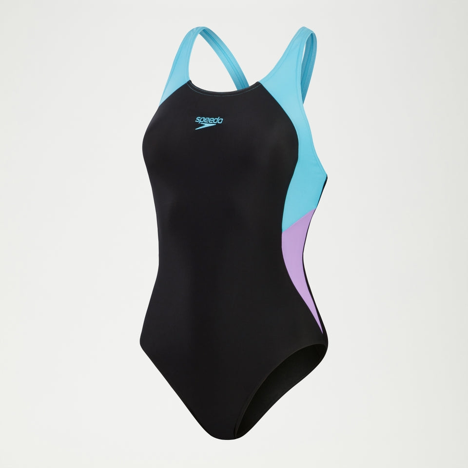 Colourblock Splice Swimsuit Muscleback Black/Purple | Speedo
