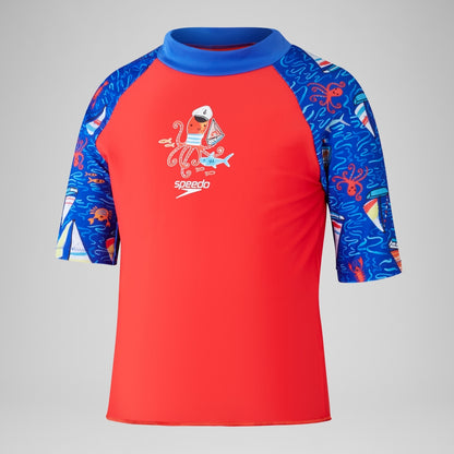 Boys Digital Short Sleeve Rash Top Set Red/Blue | Speedo