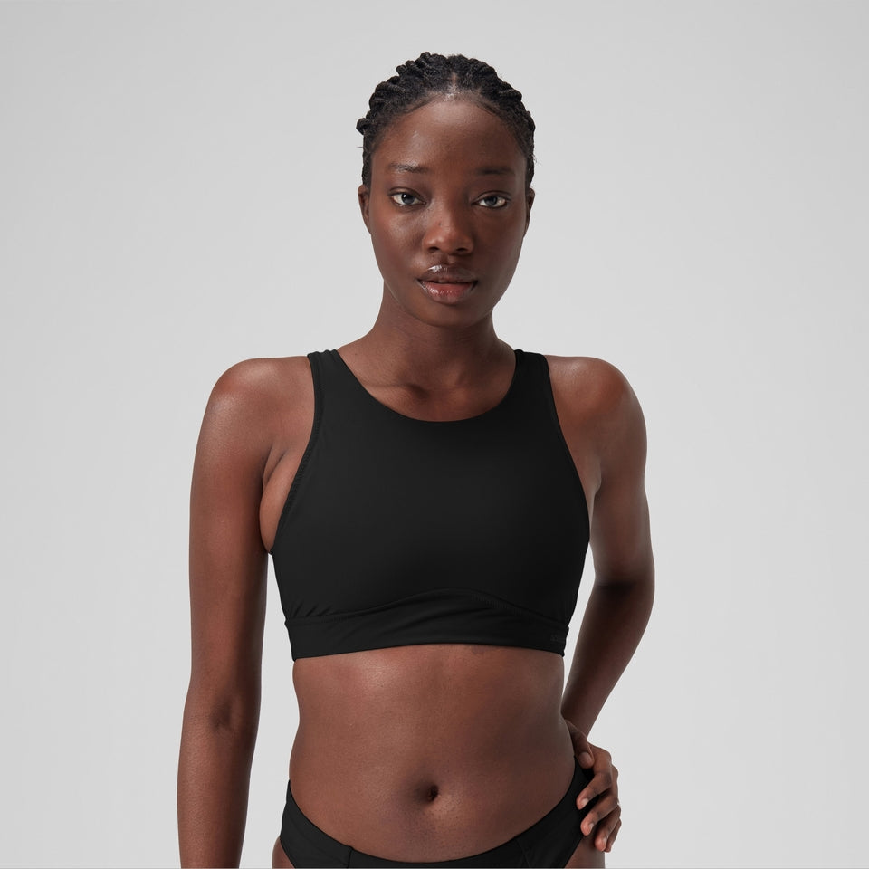 Solid Highneck Crop Top Dark Grey | Speedo