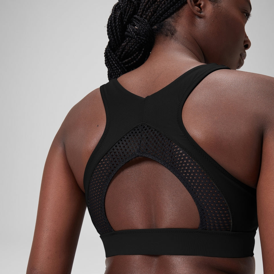 Solid Highneck Crop Top Dark Grey | Speedo