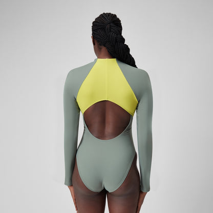 Long Sleeve Zip Colourblock Swimsuit Green | Speedo