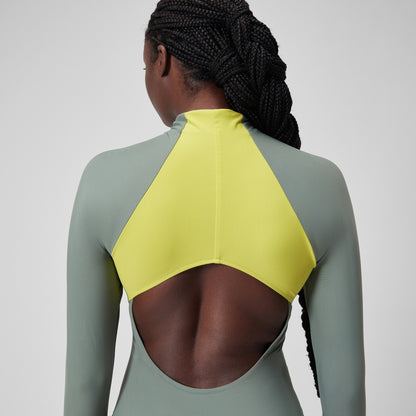 Long Sleeve Zip Colourblock Swimsuit Green | Speedo