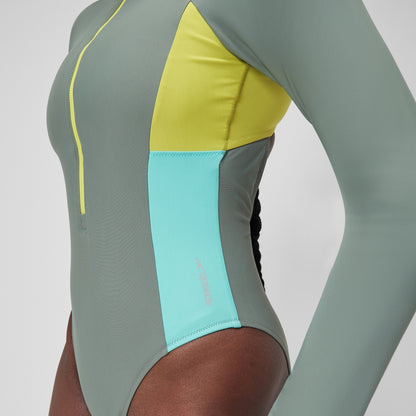 Long Sleeve Zip Colourblock Swimsuit Green | Speedo