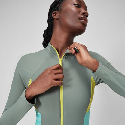 Long Sleeve Zip Colourblock Swimsuit Green | Speedo