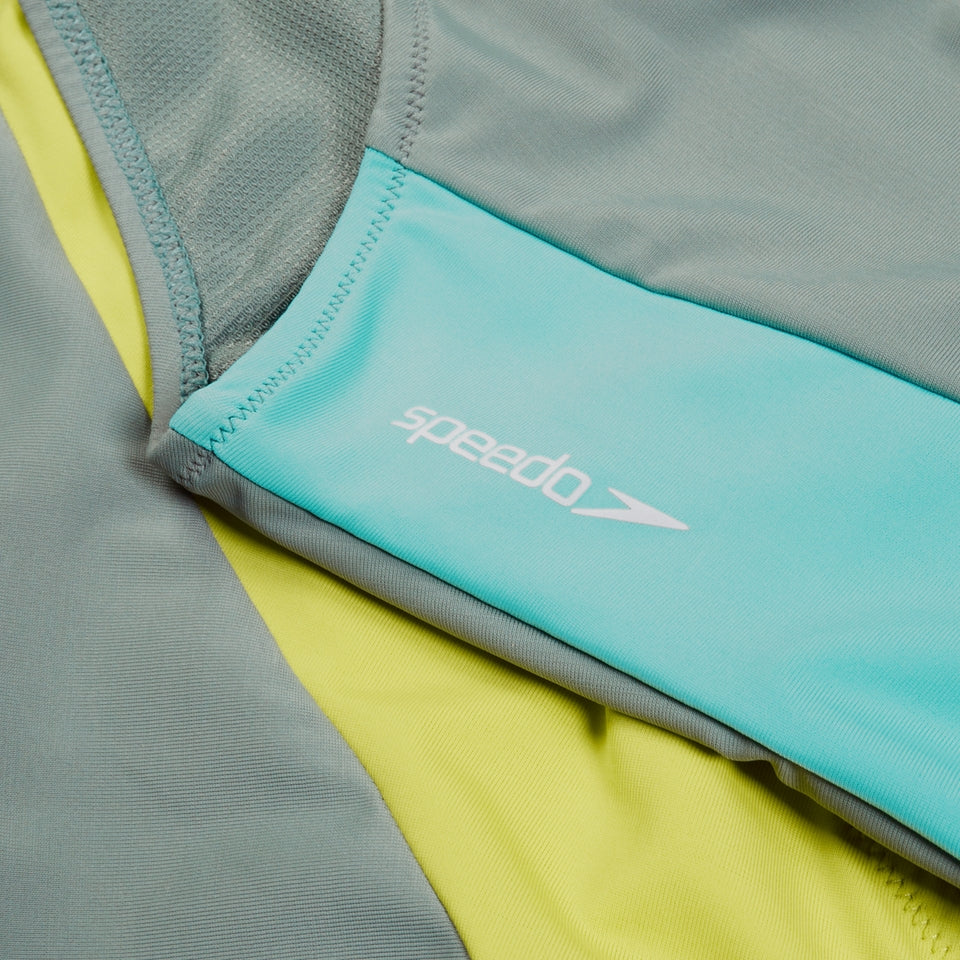 Long Sleeve Zip Colourblock Swimsuit Green | Speedo