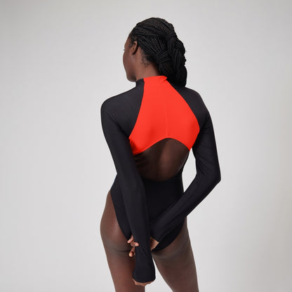 Colourblock Long Sleeve Zip Swimsuit Black/Red | Speedo