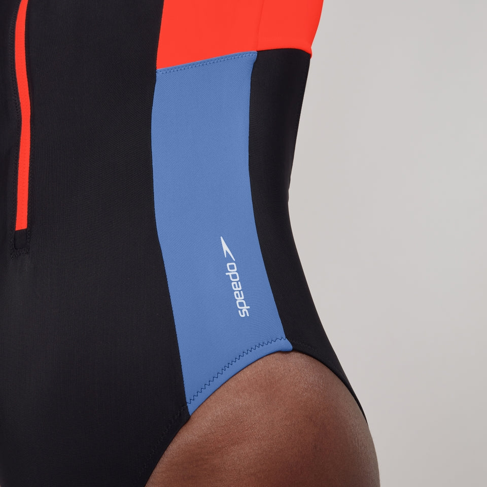 Colourblock Long Sleeve Zip Swimsuit Black/Red | Speedo