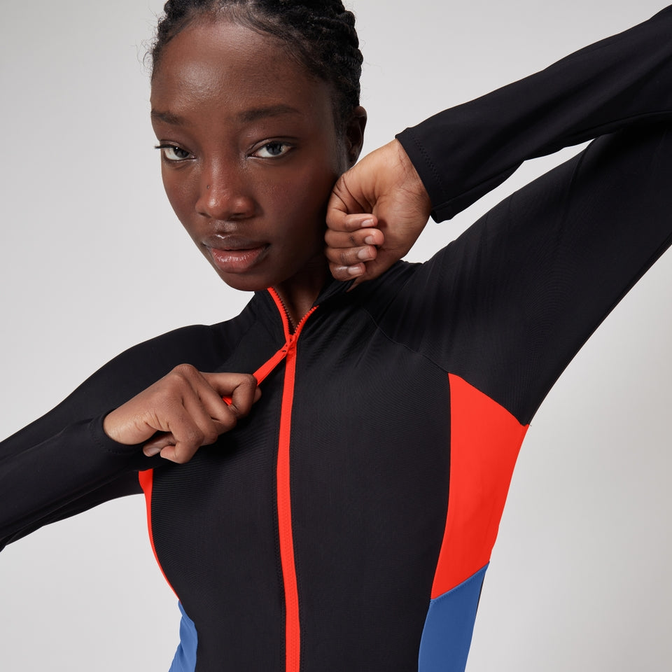 Colourblock Long Sleeve Zip Swimsuit Black/Red | Speedo