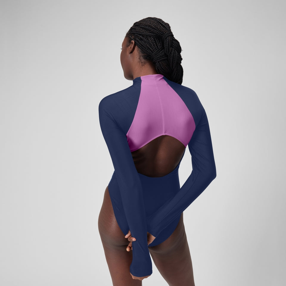 Colourblock Long Sleeve Zip Swimsuit Blue | Speedo
