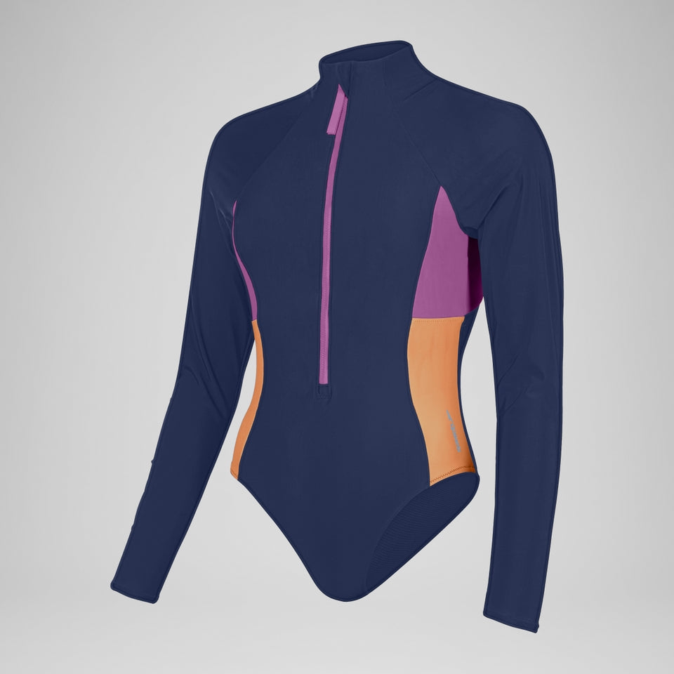 Colourblock Long Sleeve Zip Swimsuit Blue | Speedo