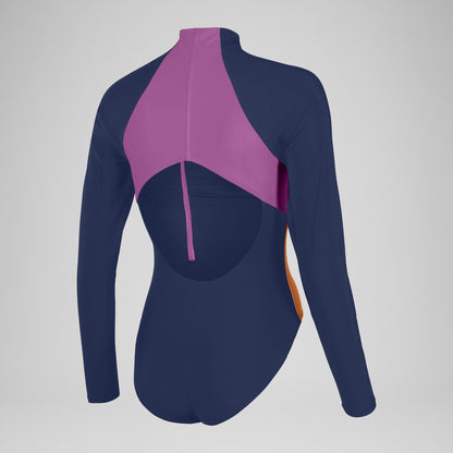 Colourblock Long Sleeve Zip Swimsuit Blue | Speedo