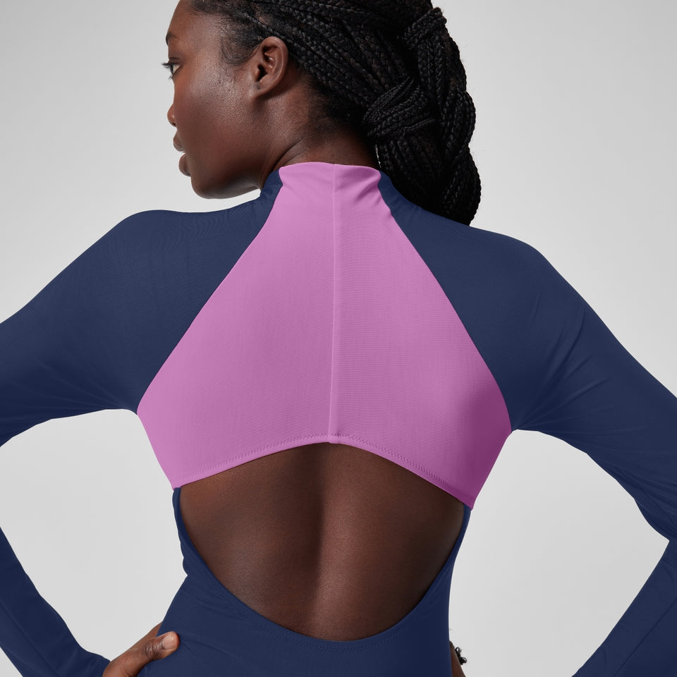 Colourblock Long Sleeve Zip Swimsuit Blue | Speedo