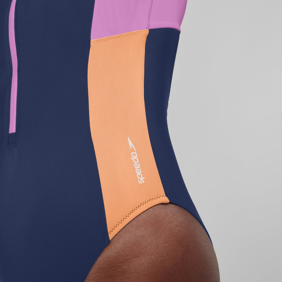 Colourblock Long Sleeve Zip Swimsuit Blue | Speedo