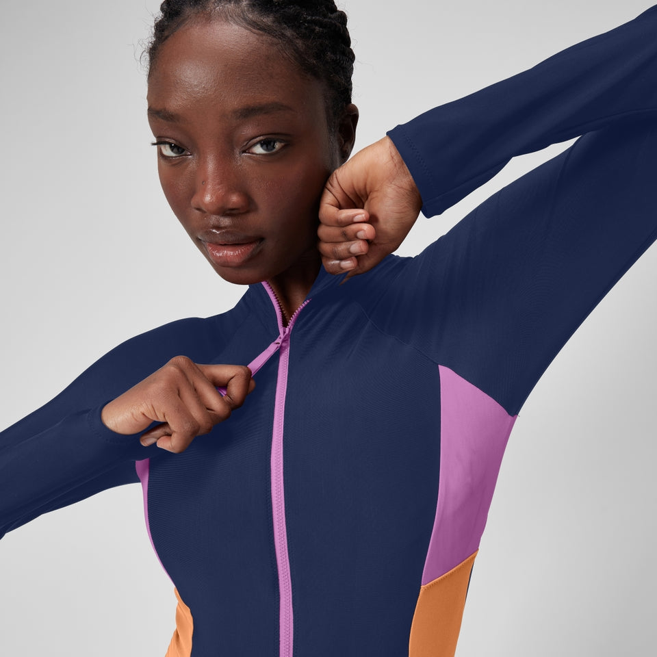 Colourblock Long Sleeve Zip Swimsuit Blue | Speedo