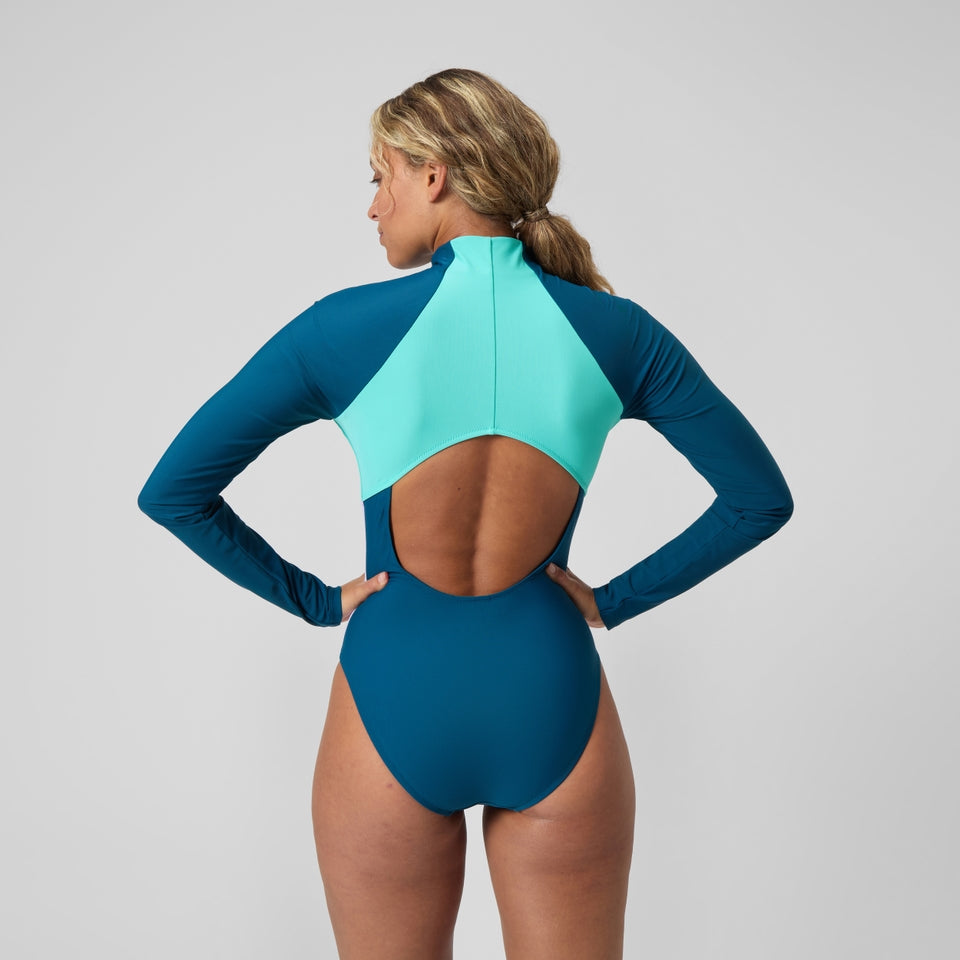 Colourblock Long Sleeve Zip Swimsuit DarkTeal/Green | Speedo