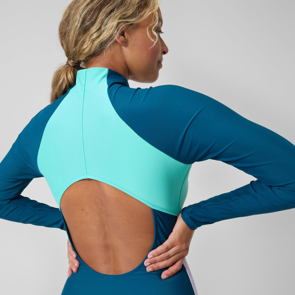 Colourblock Long Sleeve Zip Swimsuit DarkTeal/Green | Speedo