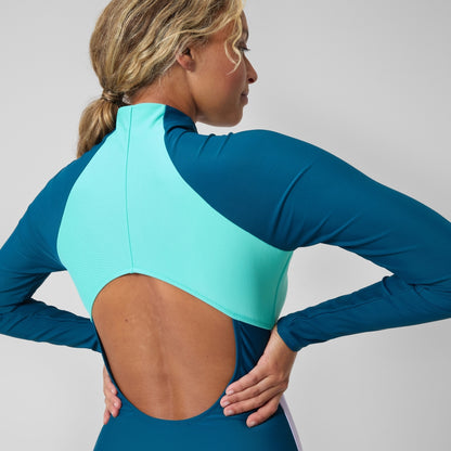 Colourblock Long Sleeve Zip Swimsuit DarkTeal/Green | Speedo