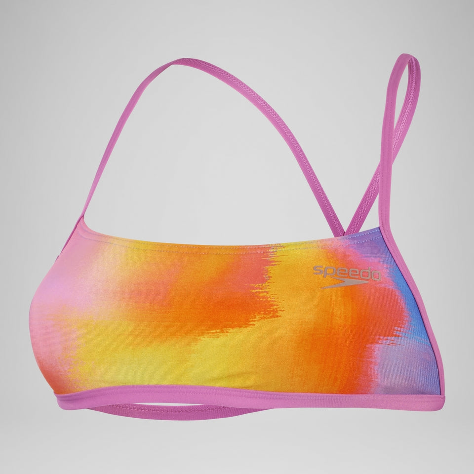 Club Training Allover Digital Cross Back Crop Top Bikini Top Pink/Yellow | Speedo