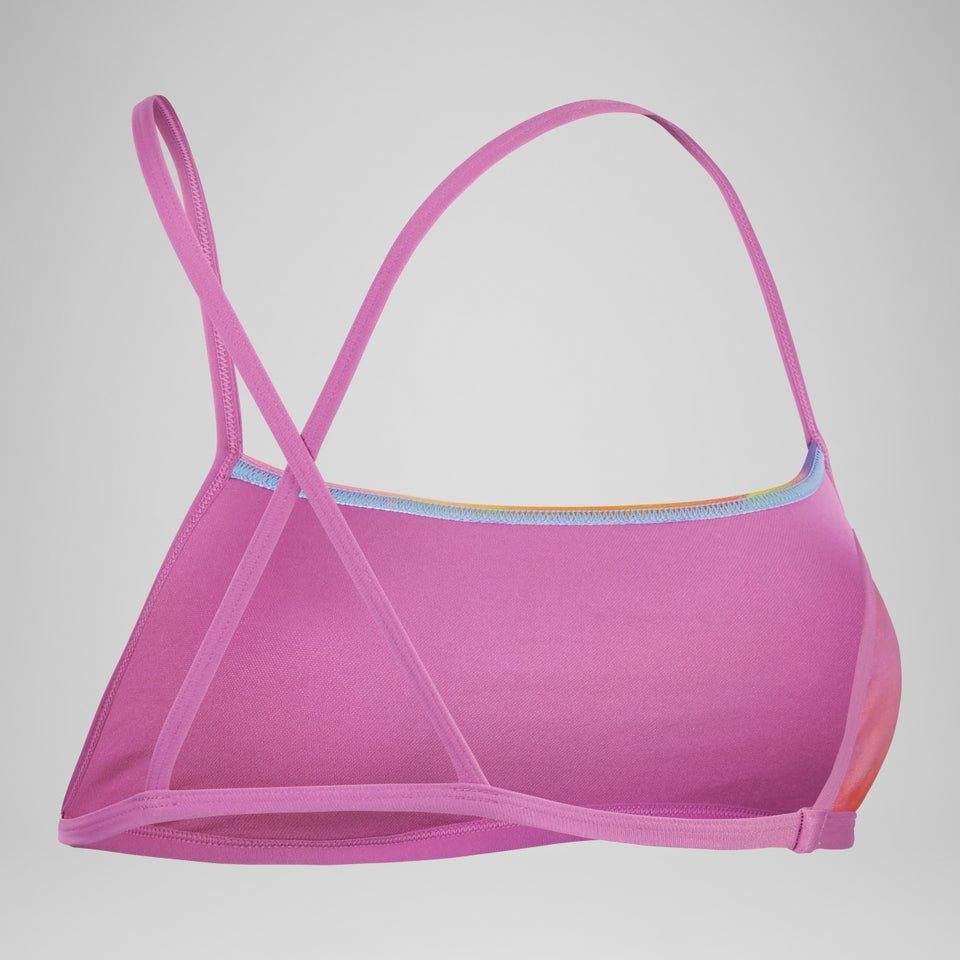 Club Training Allover Digital Cross Back Crop Top Bikini Top Pink/Yellow | Speedo