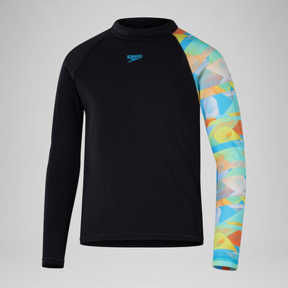 Boys' Digital Long Sleeve Rash Top Black/Blue | Speedo