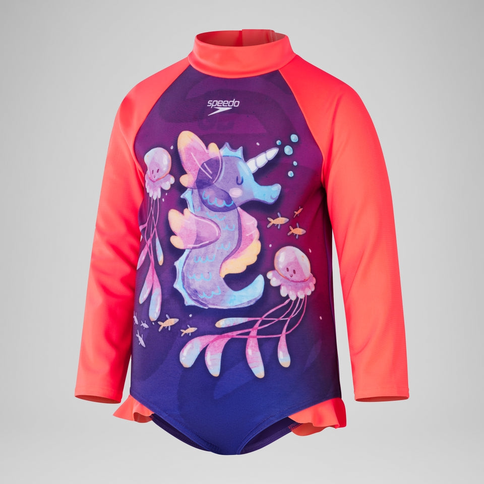 Girls' Digital Long Sleeve Frill Swimsuit Purple/Pink | Speedo
