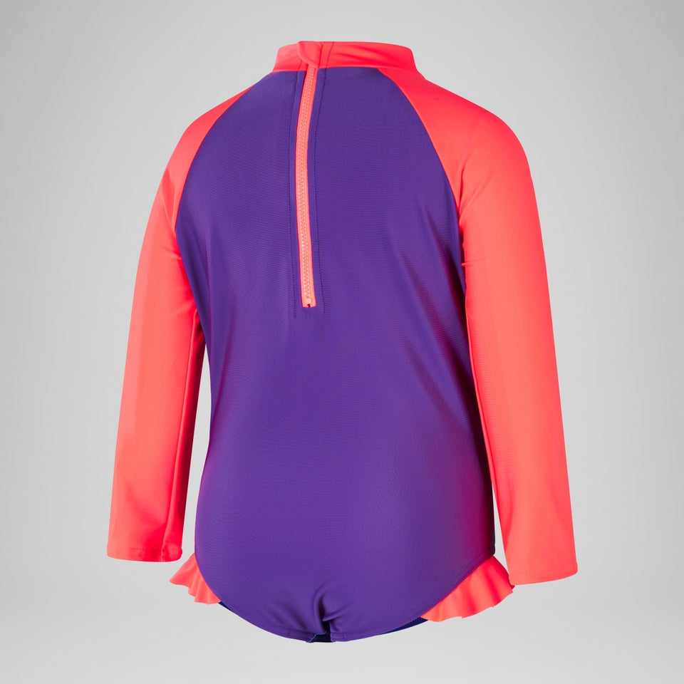 Girls' Digital Long Sleeve Frill Swimsuit Purple/Pink | Speedo