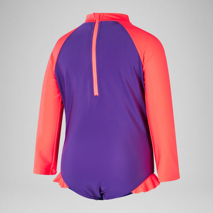 Girls' Digital Long Sleeve Frill Swimsuit Purple/Pink | Speedo
