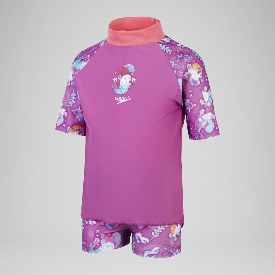 Girls' Digital Short Sleeve Rash Top Set Pink/Purple | Speedo