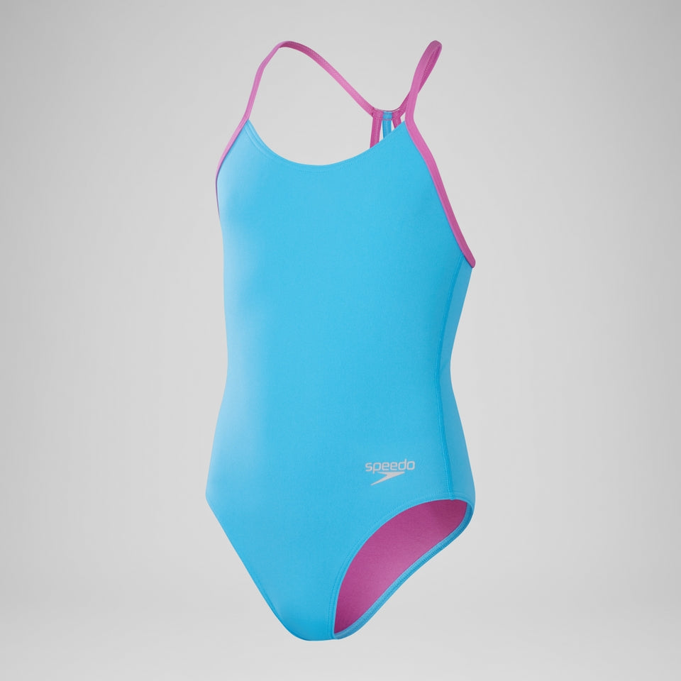 Girls' Club Training Solid Lane Line Back Swimsuit Blue | Speedo