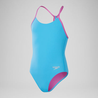 Girls' Club Training Solid Lane Line Back Swimsuit Blue | Speedo
