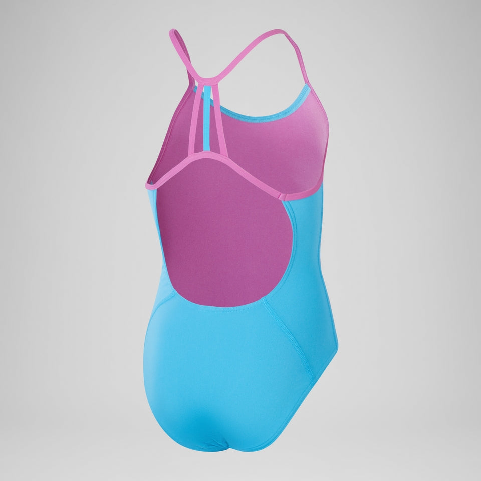 Girls' Club Training Solid Lane Line Back Swimsuit Blue | Speedo