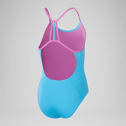 Girls' Club Training Solid Lane Line Back Swimsuit Blue | Speedo