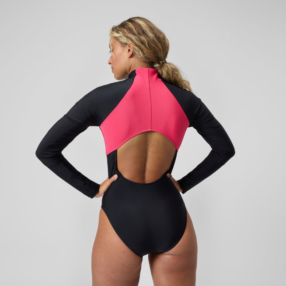 Colourblock Long Sleeve Zip Swimsuit Black/Red | Speedo