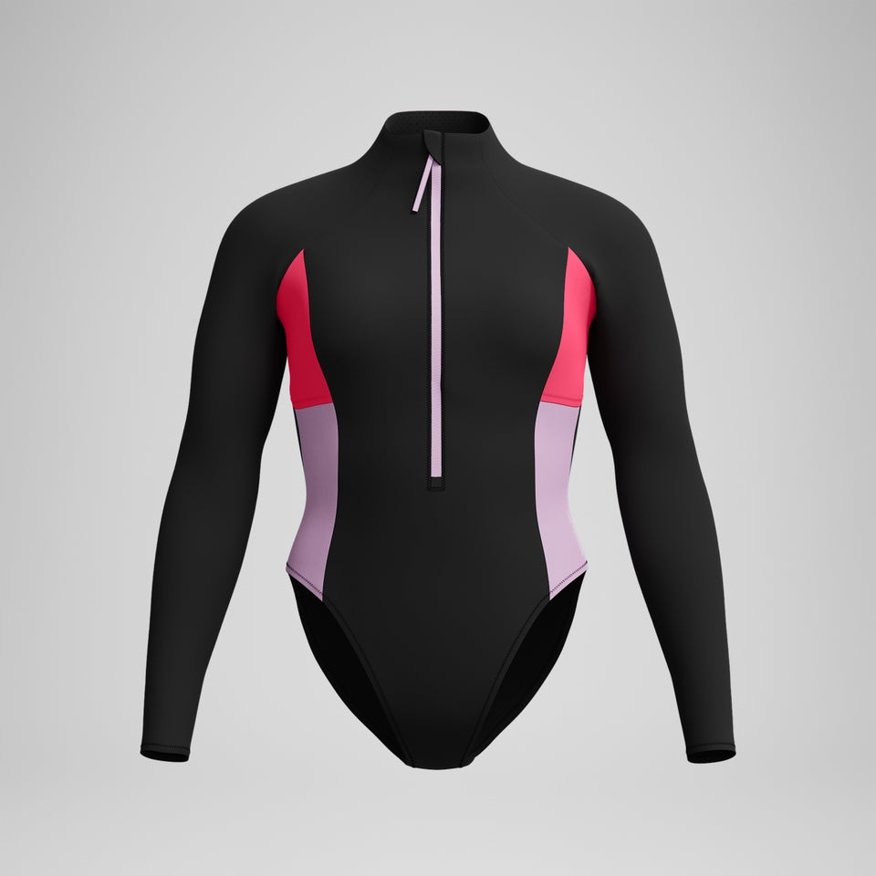 Colourblock Long Sleeve Zip Swimsuit Black/Red | Speedo