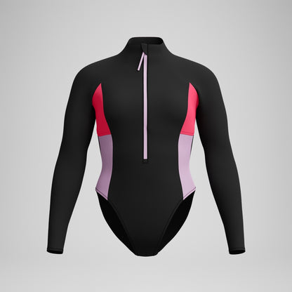 Colourblock Long Sleeve Zip Swimsuit Black/Red | Speedo