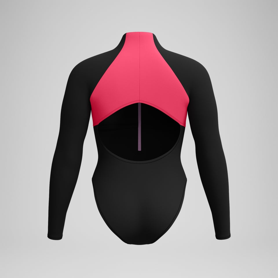 Colourblock Long Sleeve Zip Swimsuit Black/Red | Speedo