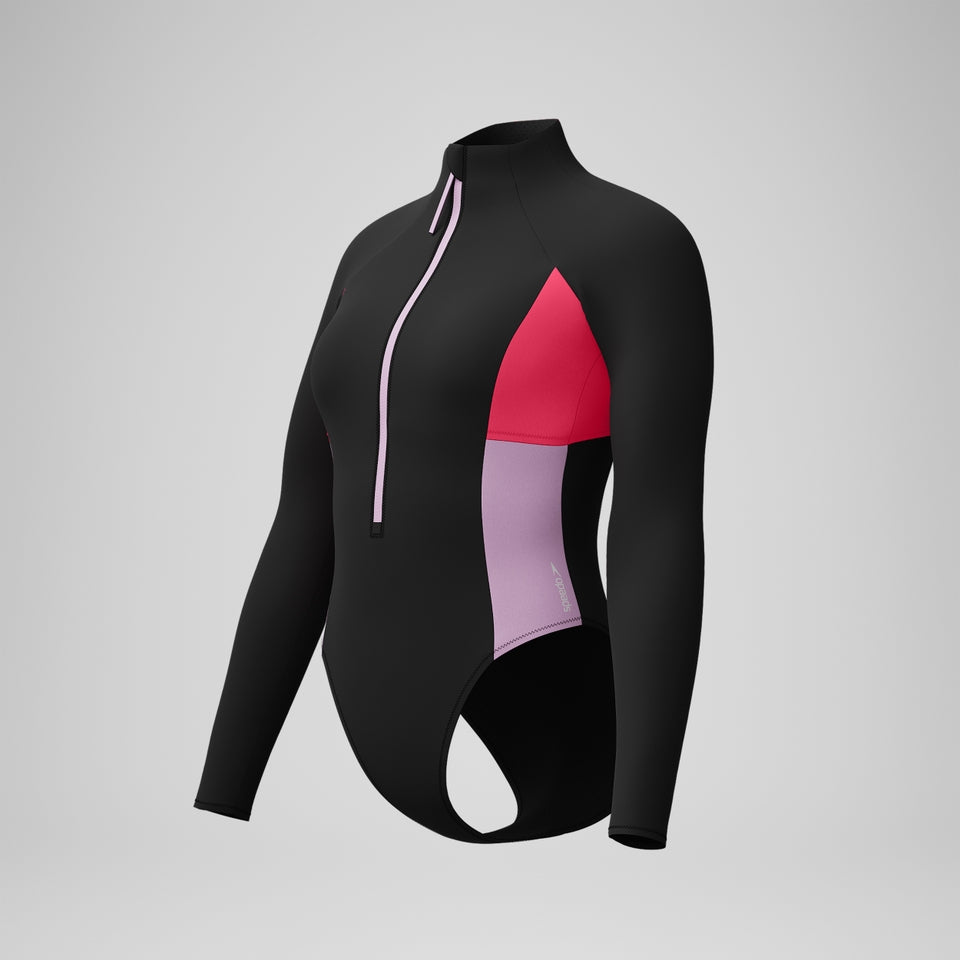Colourblock Long Sleeve Zip Swimsuit Black/Red | Speedo